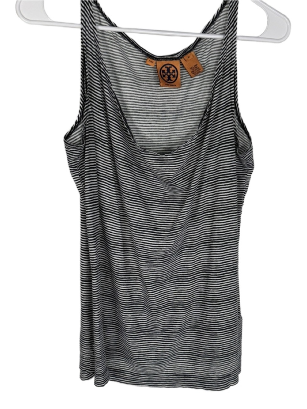 Tory Burch Navy and White Striped Deep Scoop Neck Tank 100% Pima Cotton Size M